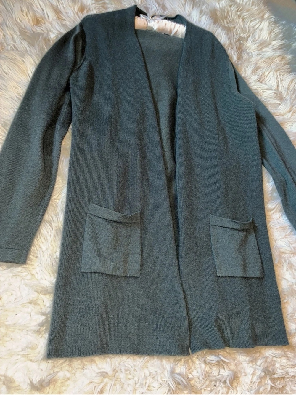 Orvis 100% Merino Wool Open Front Cardigan Sweater Women’s Large Green